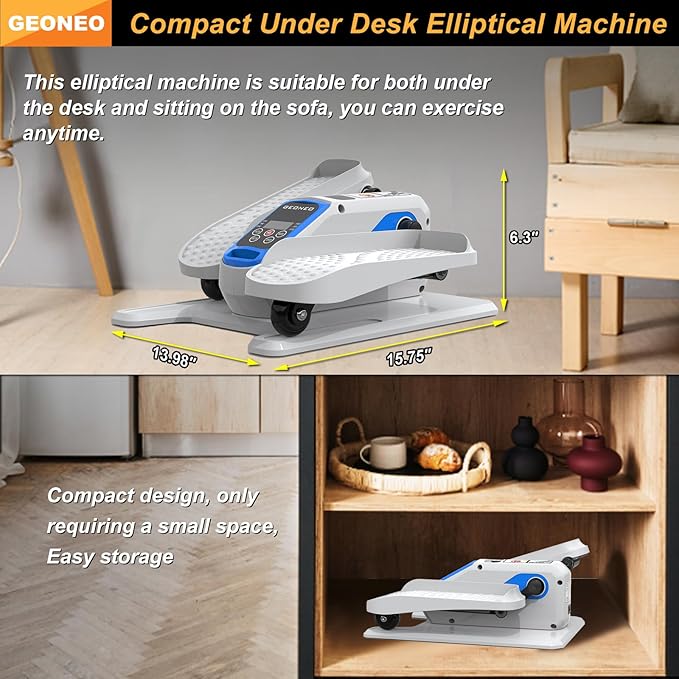 Under Desk Elliptical Machine, Electric Ellipse Leg Exerciser for Senior, Quiet and Compact Electric Seated Pedal Exerciser for Home with Monitor, Remote Control and 12 Adjustable Speeds