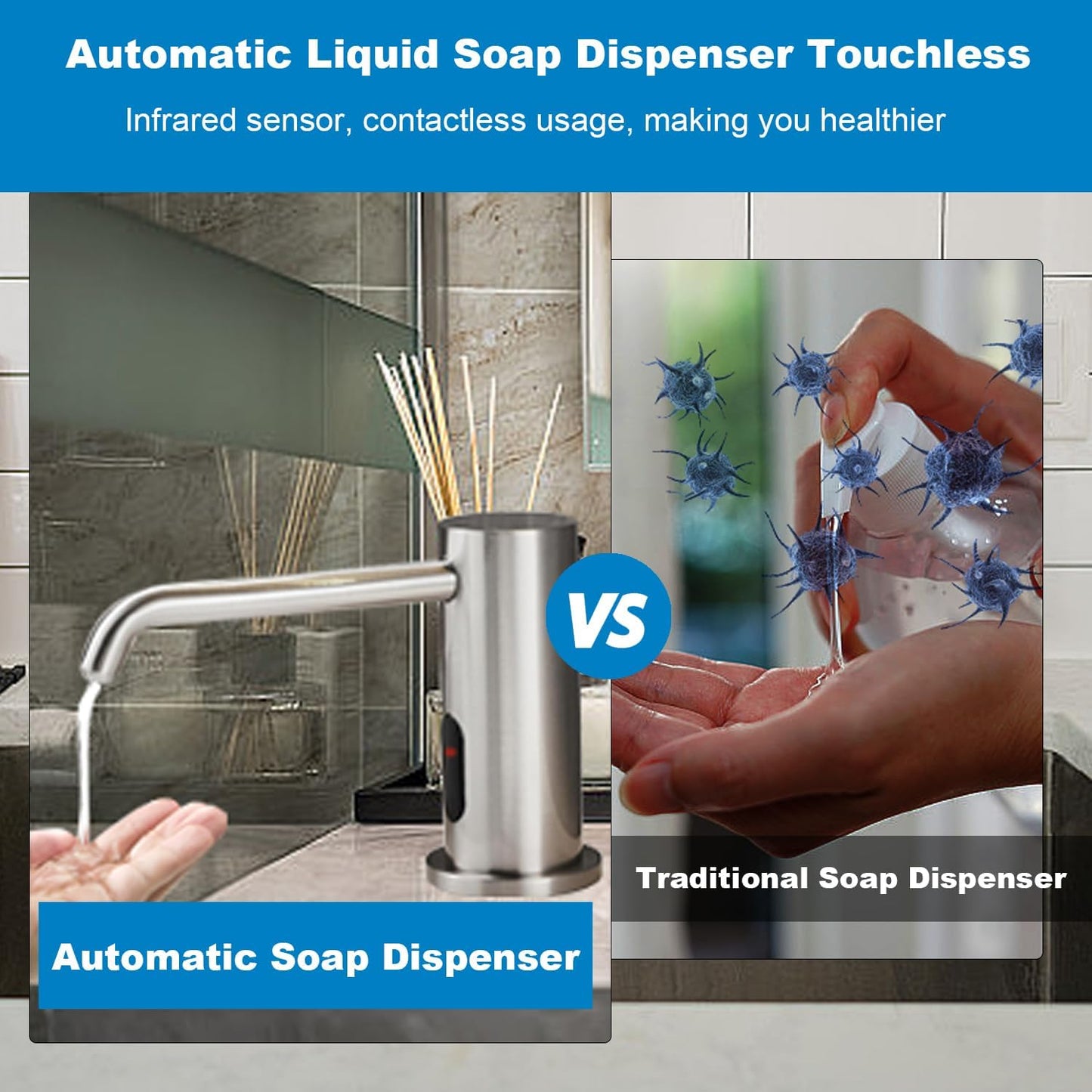 Touchless Automatic Soap Dispenser for Kitchen Bathroom Sink Built in Brushed Nickel Liquid Commercial Electric Soap Dispenser with Bottle and Pump Brushed Nickel