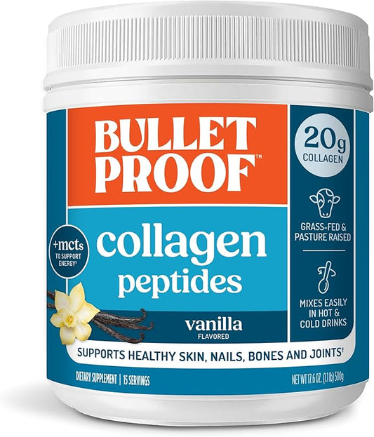 Bulletproof Vanilla Collagen Peptides Powder with MCT Oil, 17.6 Ounces, Grass-Fed Collagen Protein for Skin, Bones and Joints