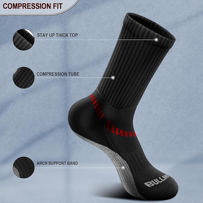BULLIANT Compression Socks for Men 6Pairs, Athletic Crew Socks Cushioned For Men Sports Running-Arch Support
