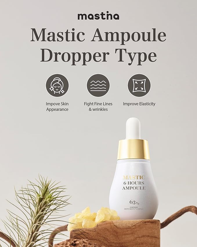 Mastina Mastic Ampoule (Dropper Type, 0.5fl oz) - Face Serum Fermented Mastic Gum. White Mastic Complex 63% + Tranexamic Acid 2% + Niacinamide 5%