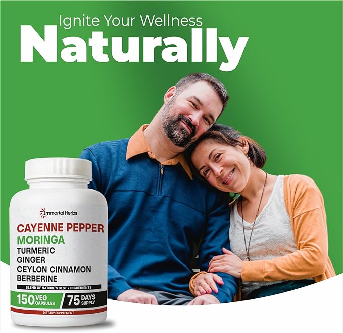 Cayenne Pepper Moringa Turmeric Ginger Capsules, 150 Pills, Gut Health Supplement w/Extra Strength, Non-GMO & Gluten Free, Pure Berberine HCL and Ceylon Cinnamon Extract Powder