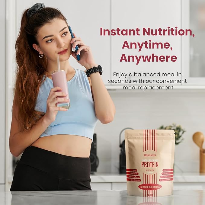 UpNourish Strawberry Banana Vegan Protein Powder 54 Superfoods Powder,1.5 Billion CFU Probiotics 21g Plant Based Protein,No Sugar No Dairy No GMO Dairy Free,Meal Replacement Shake Keto-Friendly Low-Carb Diet,15 Servings