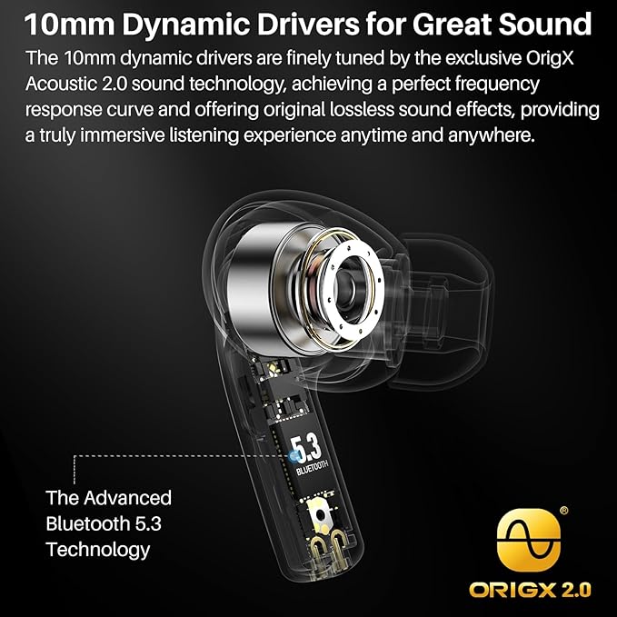 TOZO T20 Wireless Earbuds Bluetooth Headphones 48.5 Hrs Playtime with LED Digital Display, IPX8 Waterproof, Dual Mic Call Noise Cancelling 10mm Broad Range Speakers, 2025 Version