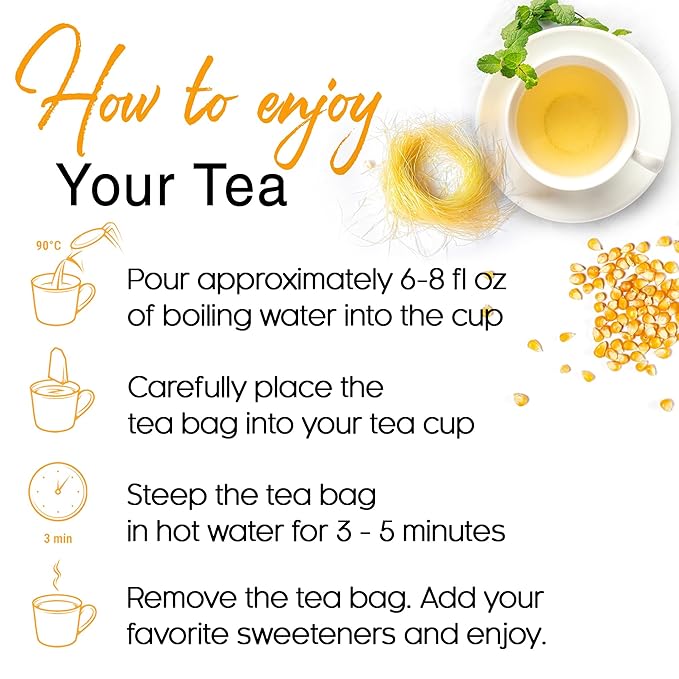 FreshDrinkUS, Premium 135 Tea Bags Corn Silk Tea, 100% Natural & Pure from Corn Silk. Corn Silk Herbal Tea. Clean Ingredients. Made with Natural Material Tea Bags. No Sugar, No Caffeine, Vegan.