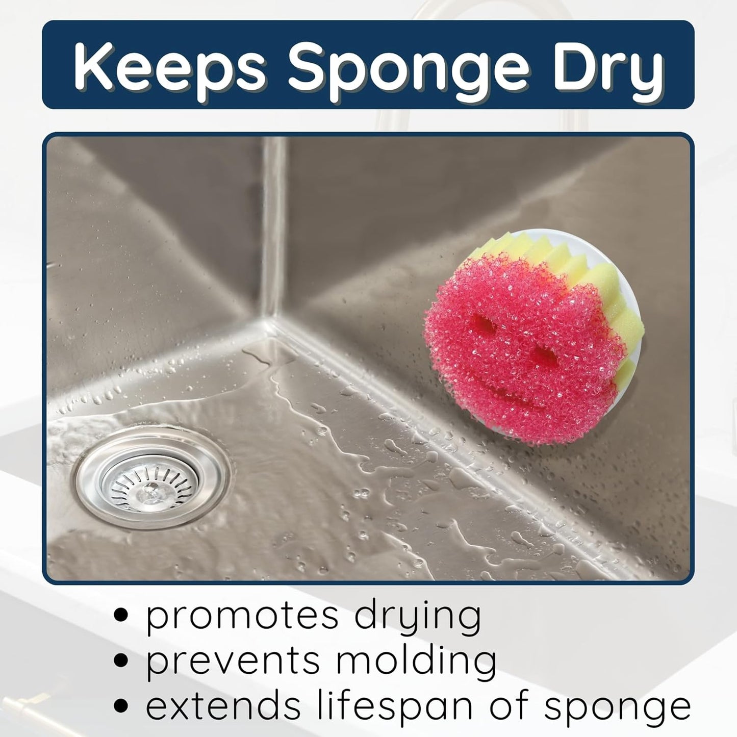 Sponge Daddy Caddy by Storage Theory – Sponge Mommy & Daddy Kitchen Sink Organizer, Universal, Simple Suction Cup Installation, Dishwasher Safe, Keep Sponges Dry, Odor-Free – White, 1 Pack