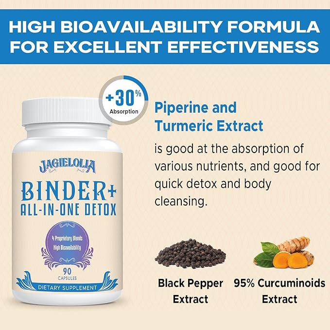 All-In-One Detox Binder Supplement 1500 MG - High Bioavailability, Liver Gut Detox Cleanse with Activated Charcoal, Zeolite & Bentonite Clay for Toxins, Liver, Digestive, 180 Vegan Capsules