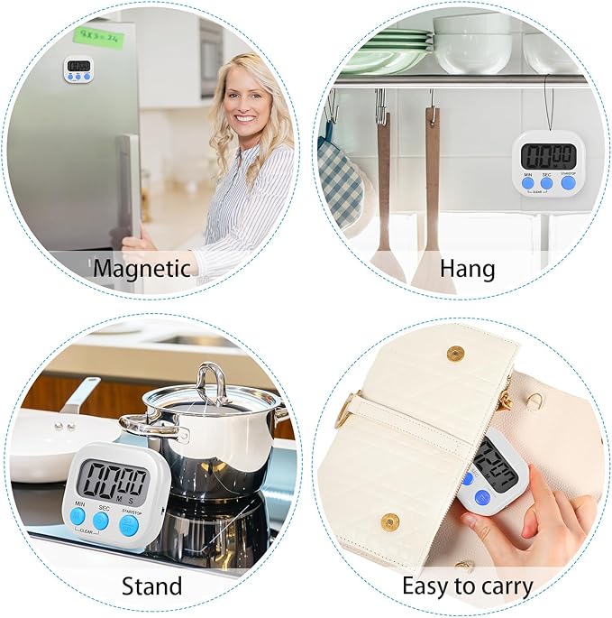 Weewooday 12 Pcs Digital Kitchen Magnetic Timer Bulk Classroom Count up Countdown Timer Large Digits Egg Loud Alarm Cute Desk Stopwatch for Teacher Kids Cooking Office (Stylish Style)