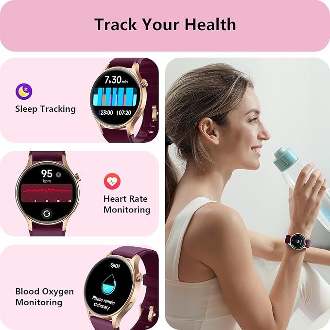 aeac Smart Watch for Women, AMOLED Ultra-Clear Screen Activity Trackers with Heart Rate/Sleep/SpO2 Monitor, Smartwatch for iPhone/Samsung/Android, 110+ Sport Modes (Deep Purple, S/M/L, Deep Purple)