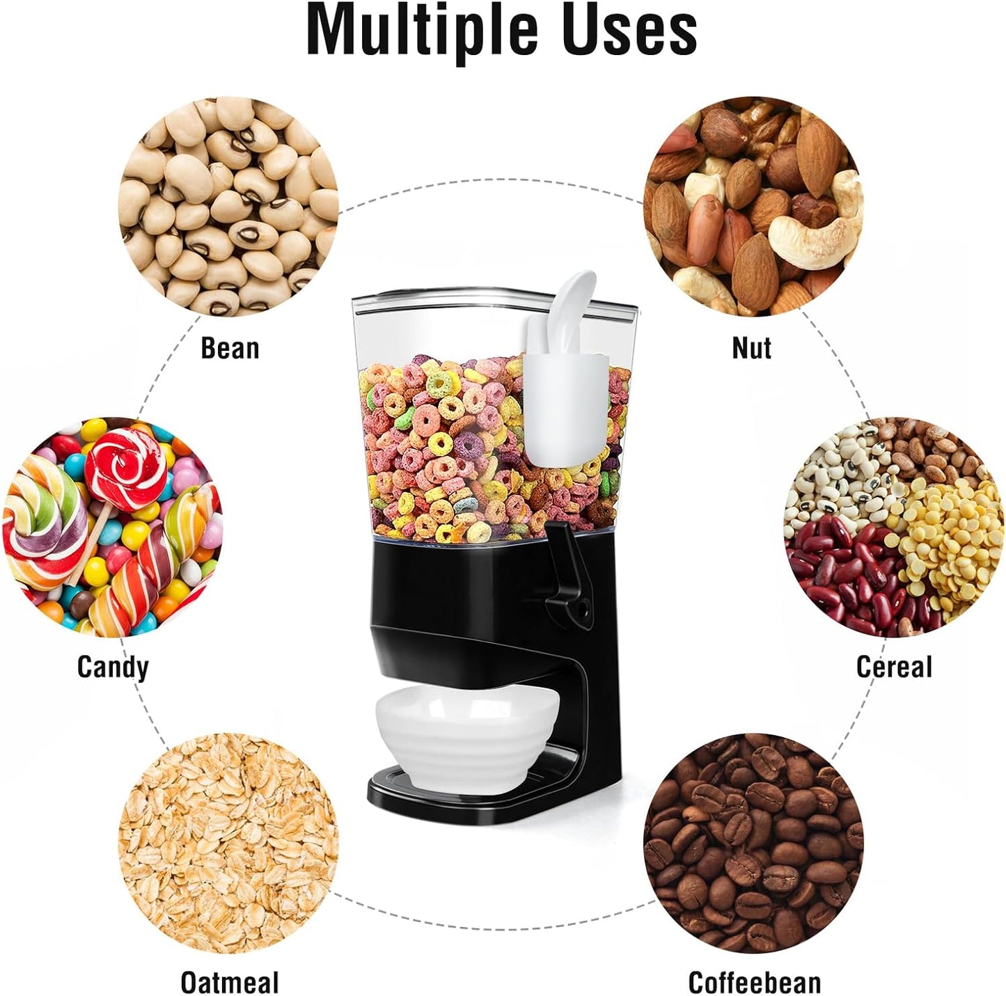 Cereal Dispenser Countertop Wath Bowls and Spoons Cereal Containers Storage for Pantry Snack Organizer Dry Food Storage Container with Lid for Kitchen Organization Oatmeal Nut Granol(Black 1 pack )