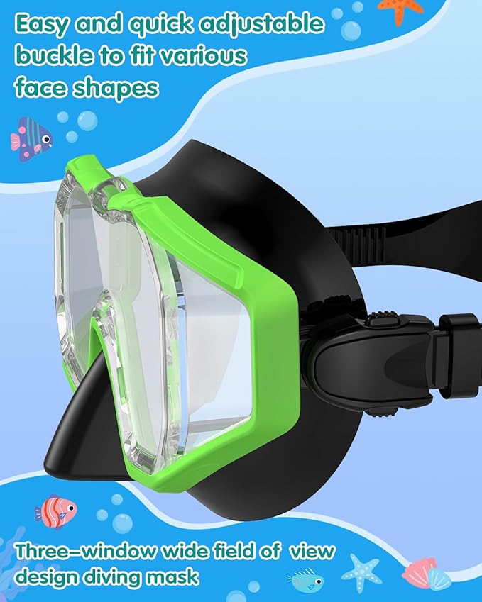 W WSTOO Kids Swim Goggles with Nose Cover,Snorkel Diving Swimming Mask for Youth 5-15,HD 3-Window Wide Vision Anti-Shattered Lens Anti-Fog&Leak