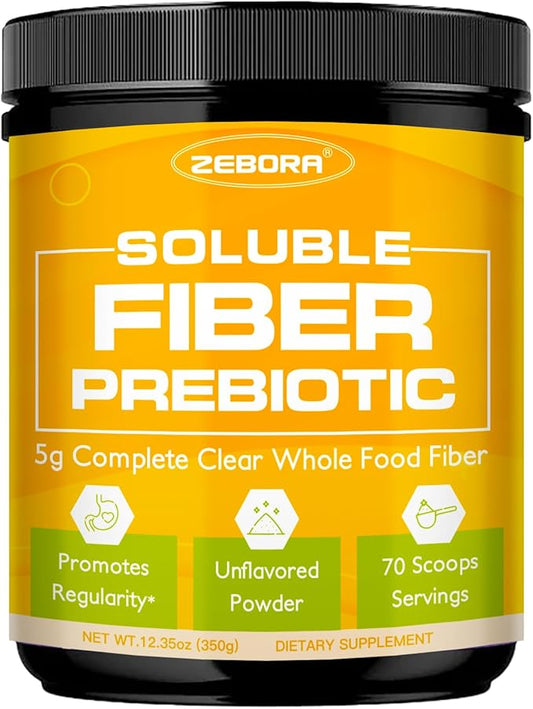 ZEBORA Fiber Supplement Powder, Soluble Prebiotic Fiber Powder Unflavored with Acacia for Digestive Health, Regularity and Hunger Control No Sugar Added, No Grit, Gluten Free, 70 Servings
