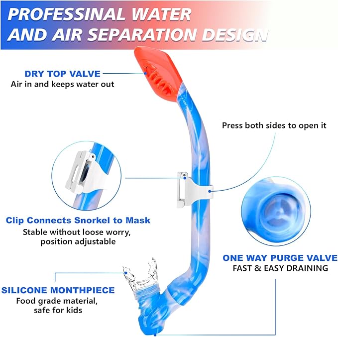 GoseWave Snorkeling Gear for Kids, Kids Snorkel Set for Ages 5-15, Anti-Fog Diving Mask and Dry Top Snorkel Set, Unisex Swimming Goggles with Nose Cover