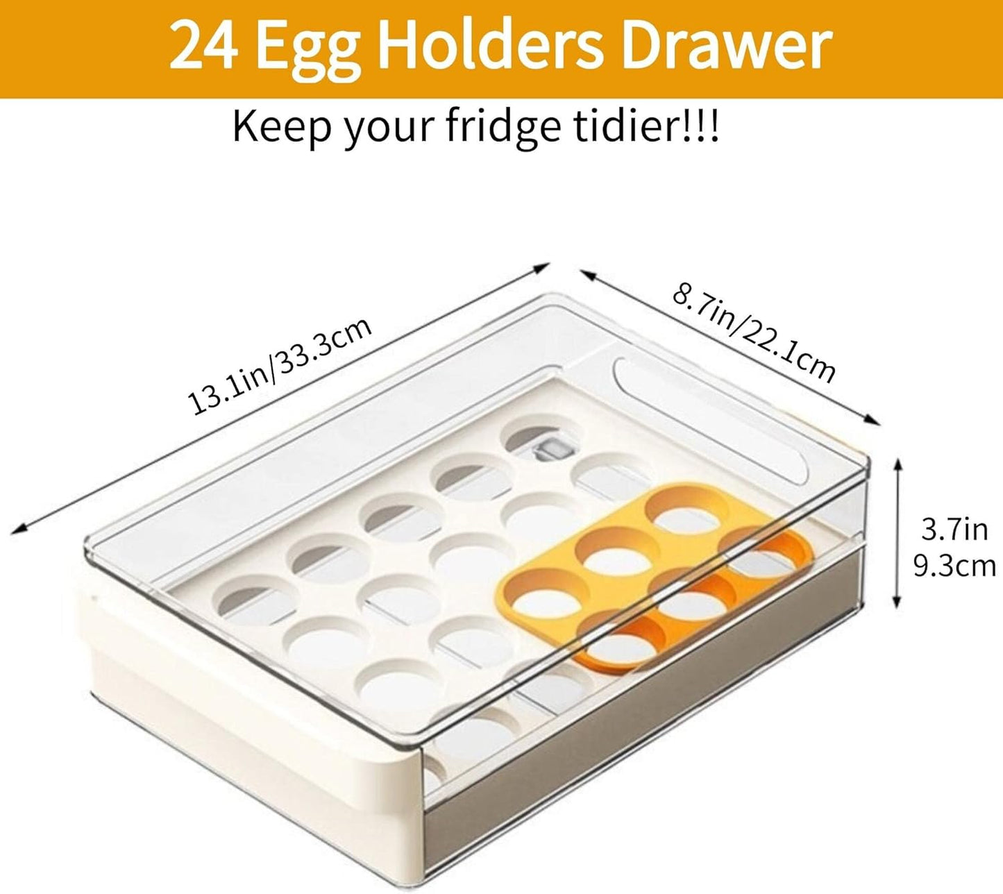 vacane Egg Storage Container for Refrigerator BPA Free Refrigerator Organizer Bins,Stackable Egg Holder for Refrigerator,24 Egg Tray,Clear Egg Drawer