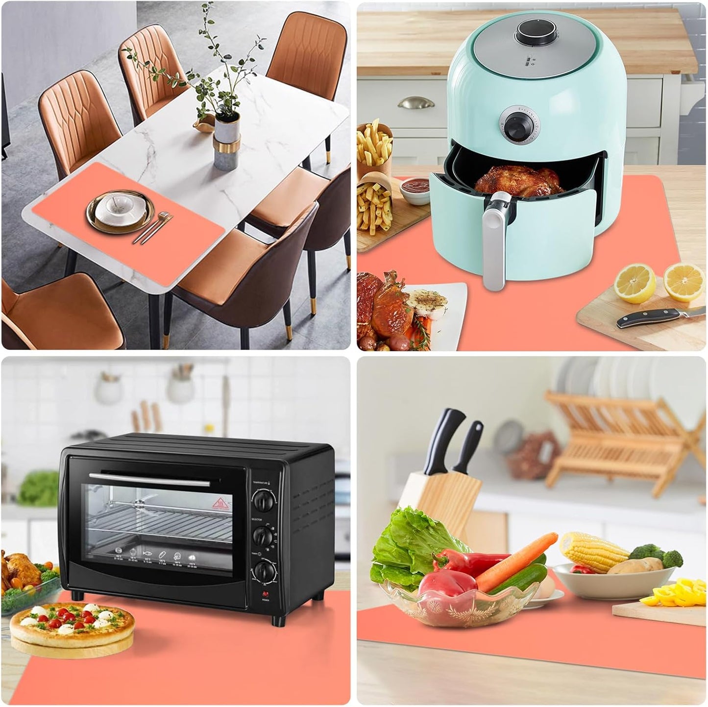 Silicone Mat Heat Resistant Mats for Countertop, Large Silicone Mats for Kitchen Counter Crafts Workbench Table, Size 48x24 inches Thick 2mm,Rolled Package,Coral