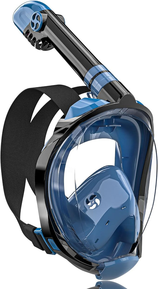 QingSong Full Face Snorkel Mask for Adults, Snorkeling Gear with Camera Mount, 180 Degree Panoramic View Snorkel Set Anti-Fog Anti-Leak