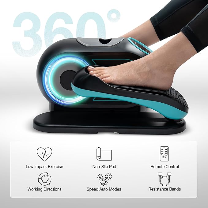 Under Desk Elliptical Machine, Ellipse Leg Exerciser for Seniors, Seated Pedal Exerciser with Resistance Bands Non Slip Mat, Remote Control, 12 Adjustable Speeds for Home, Seniors, Adults