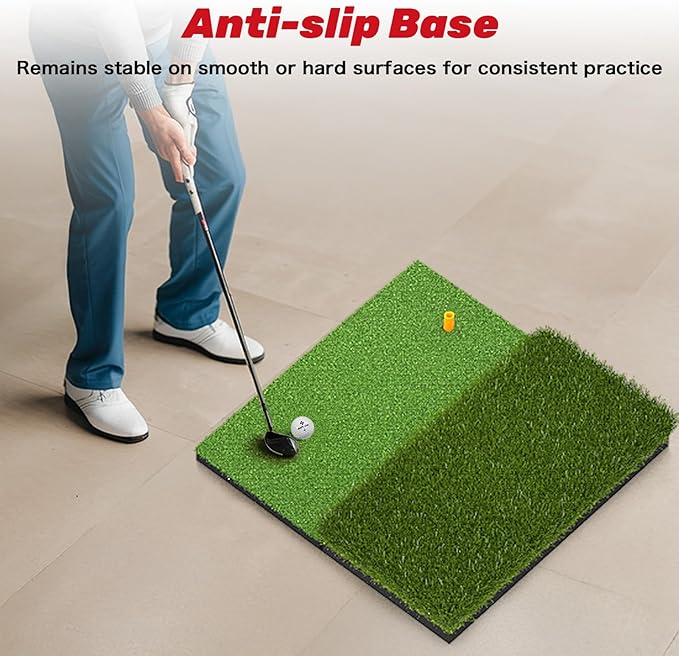 SAPLIZE Foldable Heavy-Duty Golf Hitting Mat, Practice Mat with 10mm EVA Rubber Backing, Larger Size for Indoor/Outdoor Swing and Chipping Practice, Anti-Deformation