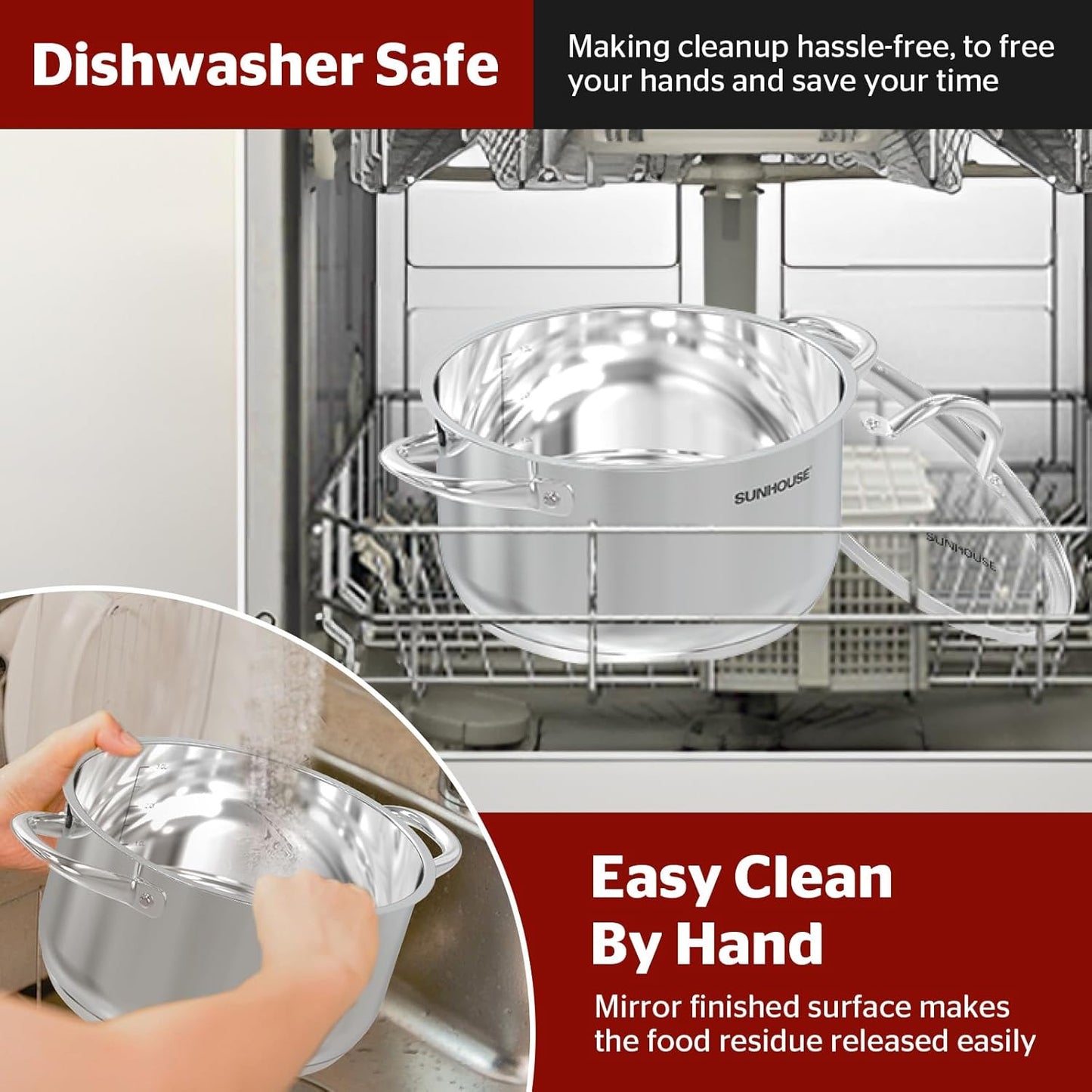 SUNHOUSE 15.5 Quart Stainless Steel Stockpot – Heavy-Duty Induction Pot with Lid and Riveted Handles – Ideal for Soup, Seafood, Stock, Canning, and Catering for Large Groups and Events