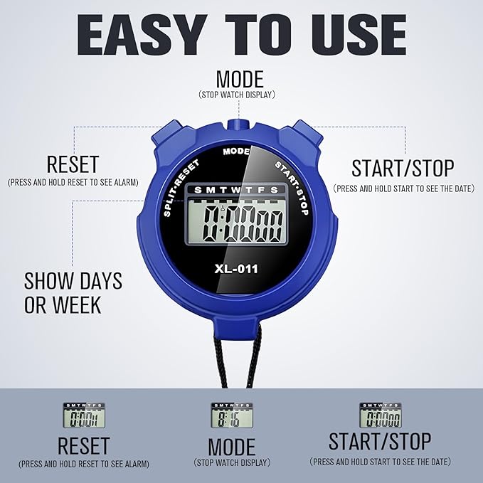 TOODOO 12 Pack Multi Function Digital Stopwatch Timer Bulk Sports Stopwatch with Lanyard Plastic Display Waterproof Date Time Alarm Timer for Coaches Fitness Referees