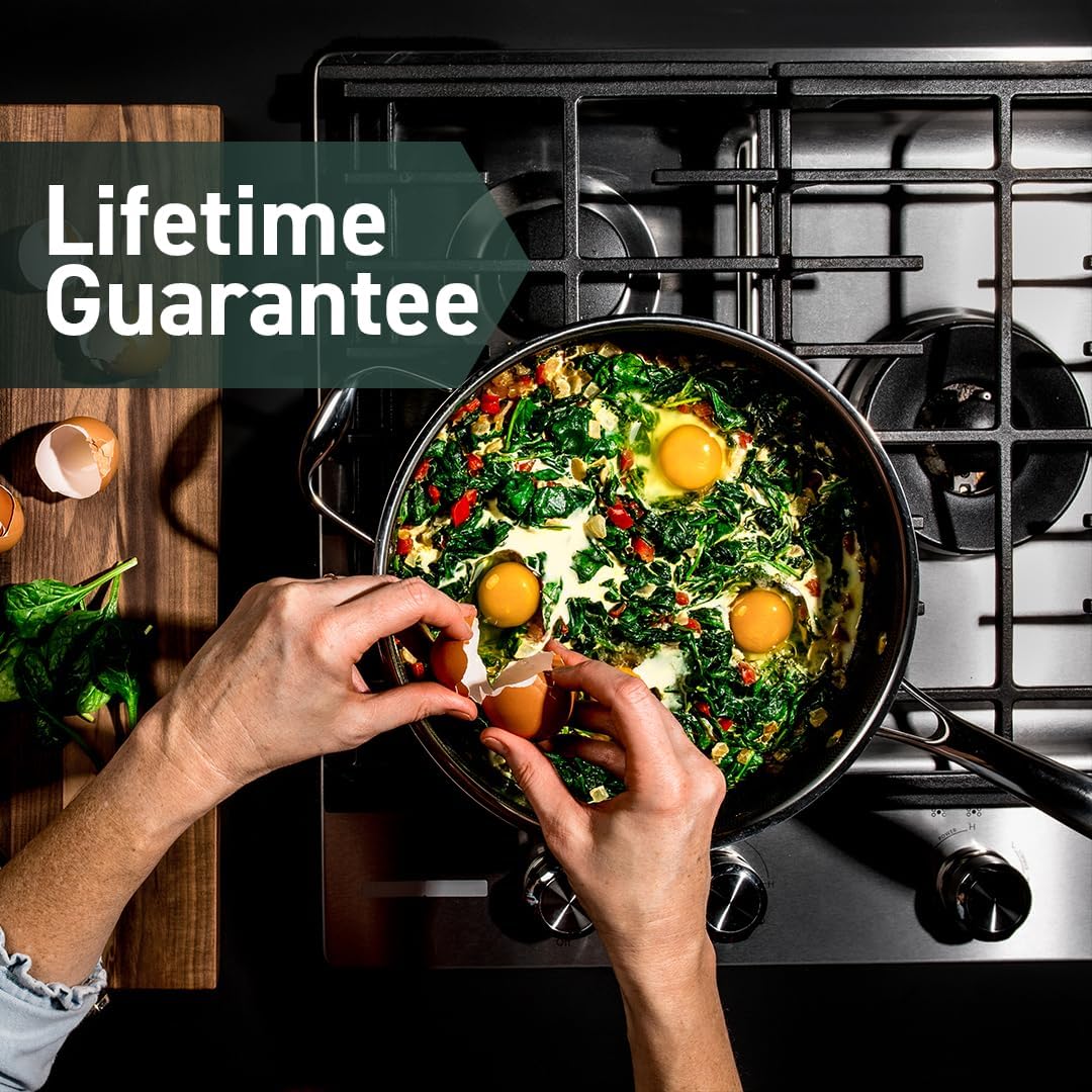 HexClad Hybrid Nonstick 3.3-Quart Deep Sauté Pan with Tempered Glass Lid, Stay-Cool Handle, Dishwasher-Friendly, Oven-Safe Up to 900°F, Induction Ready, Compatible with All Cooktops