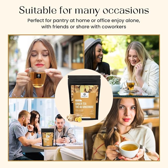 Blendart Ginger Tea Bags, 100 Teabags, 2g/bag - 100% Pure Ginger Root Tea Bag - Warm & Spicy Caffeine Free Ayurvedic Herbal Tea - Support Digestion & Boost Immunity Pyramid Teabags