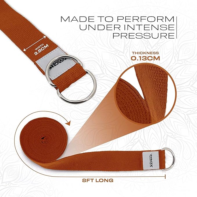 RDX 8ft Yoga Strap with D-Ring Buckle, Durable Polyester Cotton Adjustable Belts for Stretching Pilates Dance Gymnastics General Fitness Holding Poses Flexibility Physical Therapy, Home Gym Workout