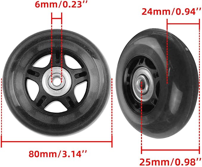 Luggage Suitcase Wheels Replacement Kits 80mm x 24mm Universal Rubber Swivel Two Conner Angle Wheel Trolley Casters Bearings Tools Carry-On Garment Bag Hard Case Repair Set Quietness Durable
