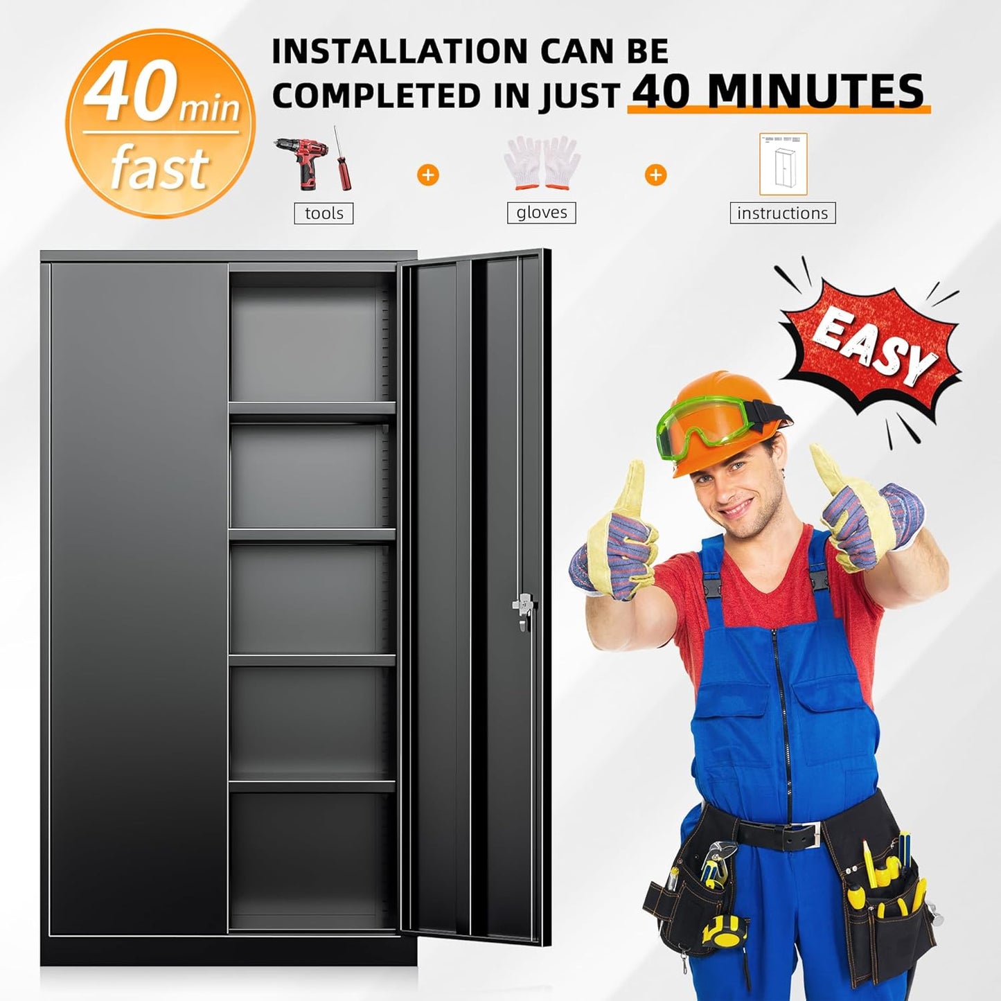 INTERGREAT Metal Storage Cabinets 72” Black Garage Steel Storage Cabinet with Doors and Shelves, Metal Tool Cabinet, Steel File Cabinet for Home Office, Basement, Warehouse, Classroom(Anti Tipping)