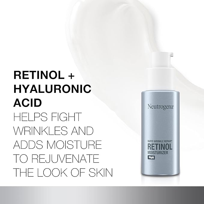 Neutrogena Rapid Wrinkle Repair Retinol Face Moisturizer Night Cream, Anti-Aging Face Cream with Retinol & Hyaluronic Acid, 1 fl. oz + Trial Size Hydro Boost Facial Cleanser, 0.5 fl. oz