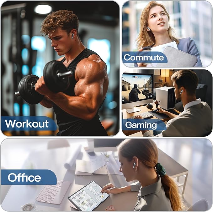 kurdene Wireless Ear Buds Bluetooth 5.4 Headphones 60H Playtime Deep Bass Stereo Earbuds with Mic Comfort Lightweight in Ear Earphones for Workout/Running Black