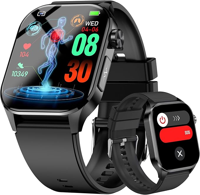 Advanced Health Smartwatch for Women Men with Real-Time Monitoring of Heart Rate, Blood Oxygen, Body Temperature, Blood Pressure, Sleep Quality and Stress Levels, Always-On Display, for Android & iOS