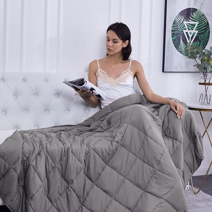 L'AGRATY Weighted Blanket - 80"x87" 20lbs Cooling Breathable Heavy Blanket Microfiber Material with Glass Beads for Adult All-Season Summer Fall Winter Soft Thick Comfort