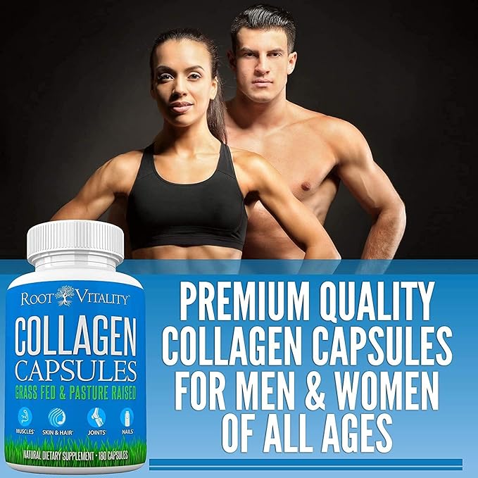 Collagen Peptides Capsules - Grass-Fed, Pasture-Raised Hydrolyzed Protein Supplement for Skin, Hair, & Nails - Non-GMO, Zero Sugar Daily Pills for Men & Women (180 Capsules)