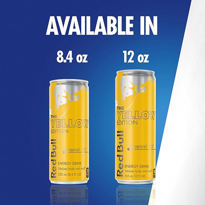 Red Bull Yellow Edition Energy Drink, Tropical, with 80mg Caffeine plus Taurine & B Vitamins, 8.4 Fl Oz, Pack of 24 Cans