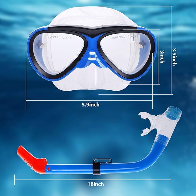GreenLF Kids Snorkel Set, Anti-Fog Snorkeling Mask with Nose Covers for Youth Junior Child, Boys & Girls Age 5-12, Semi-Dry Diving Scuba Swimming Goggles Gear Packages