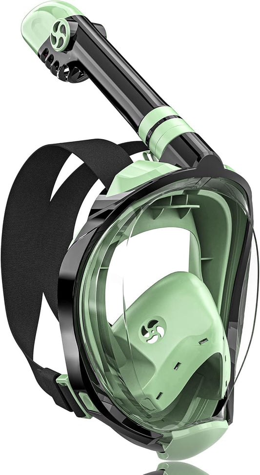 QingSong Full Face Snorkel Mask for Adults, Snorkeling Gear with Camera Mount, 180 Degree Panoramic View Snorkel Set Anti-Fog Anti-Leak