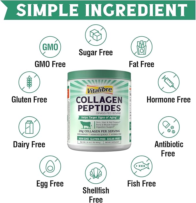 Bovine Collagen Peptides Powder for Women and Men, Grass-Fed Hydrolyzed Collagen Protein Type I & III, Skin, Hair, Nails, Bones, Digestion, Unflavored, Non-GMO, Keto & GF, 22 Servings, 16oz