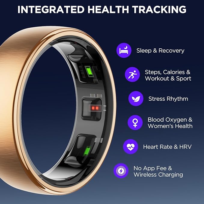 Fitness Tracker with Sleep Tracking, Smart Ring for Women Men, Activity Trackers Fitness Ring with 24/7 Heart Rate Monitor,Step Counter,Calorie Pedometer,No Subscription,for iOS Android(Rose Gold,#11)