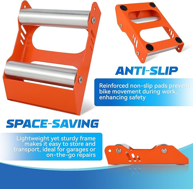 Motorcycle Wheel Cleaning Stand Universal Wheel Roller Stand for Tire Cleaning & Chain Lubrication Heavy Duty Paddock Stand for Street Bike (Motorcycle < 700 LB & Tire Width <260 mm) Orange