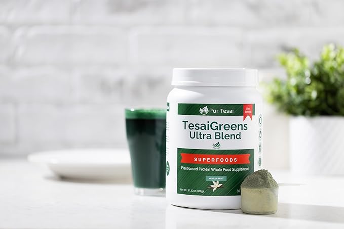 TesaiGreens Ultra Blend Superfood Nutritional Powder, Plant-based, 16g Protein, 7 Billion Probiotics, Vitamins, Mushrooms & Adaptogen, Energy, Immunity & Gut Health Support, Meal Replacement