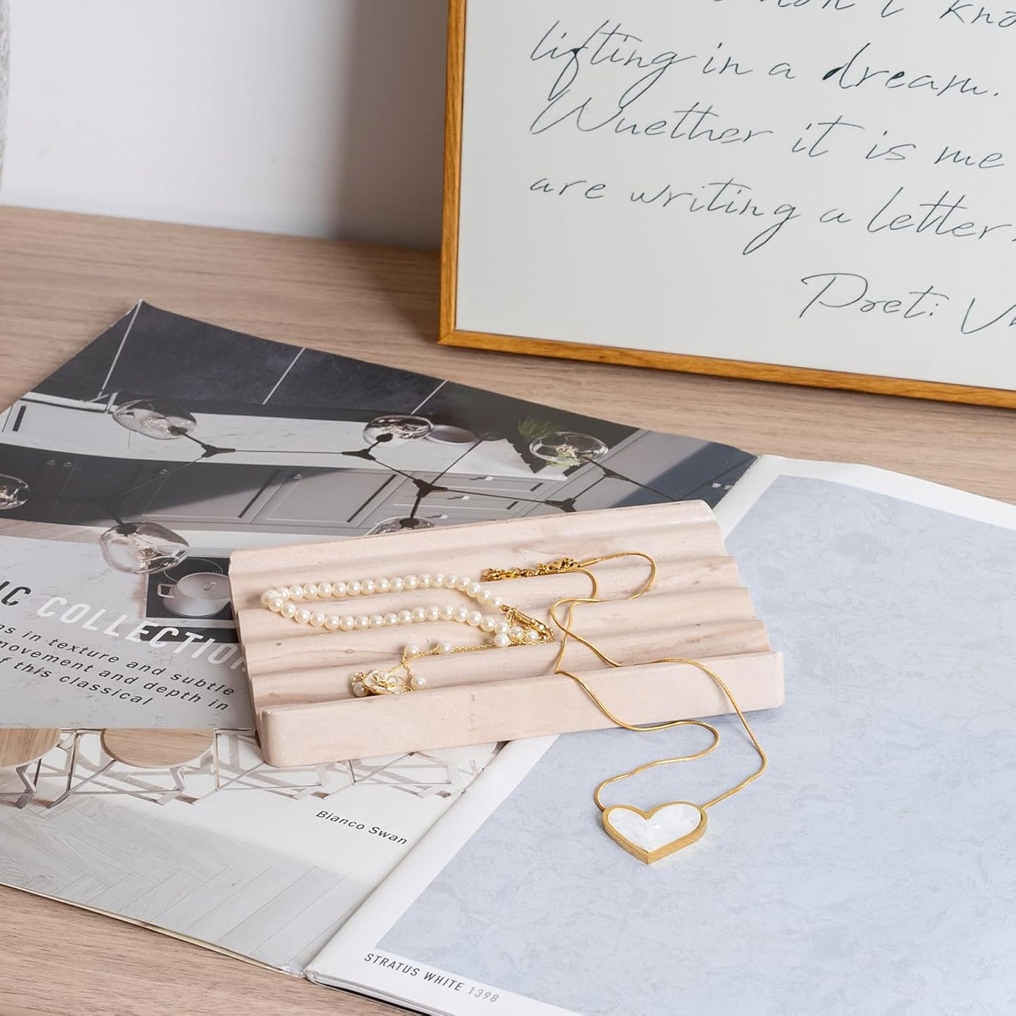 Soap Holder, Marble Soap Dish for Shower, Bar Soaps Holder with Water Ripple Design, Easy Cleaning Soaps Saver for Kitchen Sink,Bathroom, Executive Indian Natural Stone Soap Tray(Phalodi)