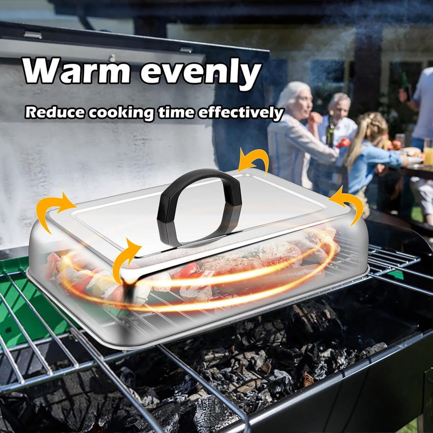 Rectangular Melting Dome 2Pcs, HaSteeL 13.3 X 9.8In Stainless Steel Bating Steaming Cover, Heavy Duty Solid Griddle Lid & Grill Pot with Air Damper, for Flat Top Hibachi Cooking, Dishwasher Safe