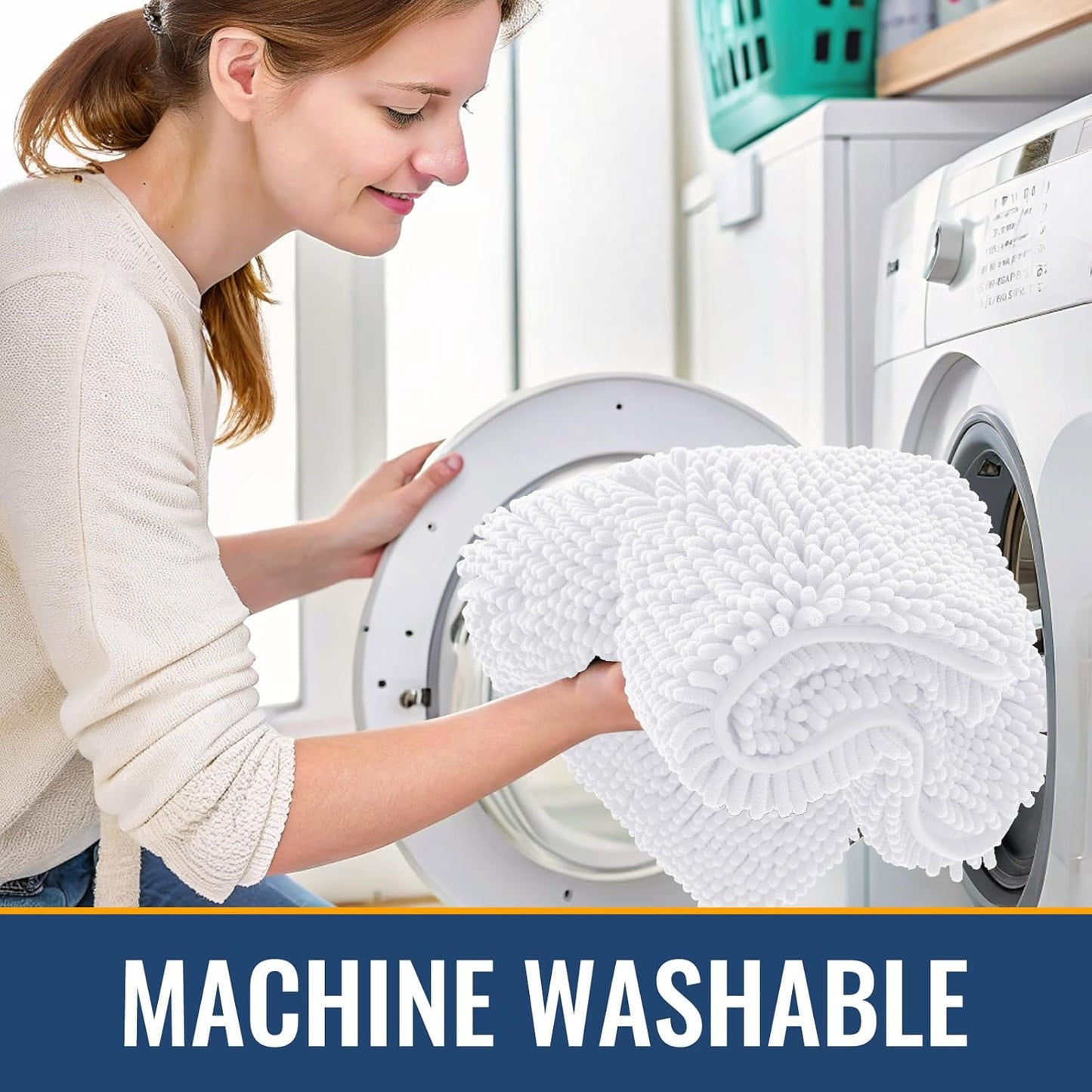 Arotive Bathroom Rugs 30x20, Extra Soft Absorbent Shaggy Chenille Bath Rugs, Machine Washable Rubber Backing Non-Slip Bath Mats for Bathroom Floor Tub and Shower, Home Decor Accessories, White