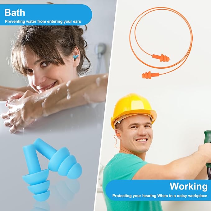 Ear Plugs for Swimming,Sleeping Noise Cancelling,Snoring,Shoting,Working, Reusable Silicone Earplugs, Super Soft Ear Plug for Noise Reduction, Ears Protection (12 Pairs)