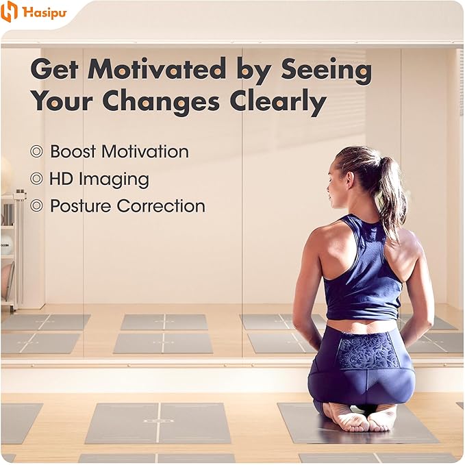 Hasipu Home Gym Mirror 48" L x 24" W - 4PCS Large Full Body Mirror for Yoga, Wall-Mounted Mirrors for Fitness, Garage, Dance Studio, 0.16in Tempered Glass Frameless