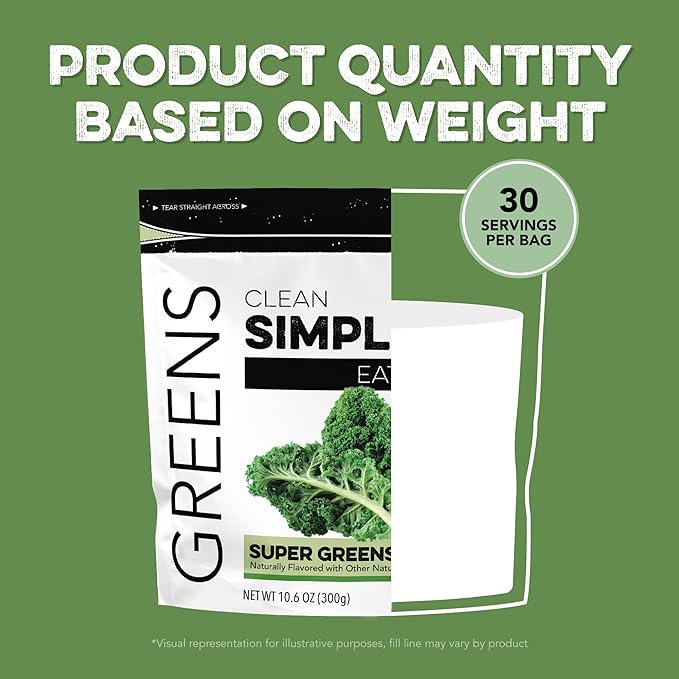 Clean Simple Eats Super Greens Powder, Naturally Flavored Greens Powder with Chlorella, Spirulina, Superfoods & Prebiotic Fiber, No Artificial Ingredients, Gluten Free, Classic Greens Flavor, 30 Srvgs