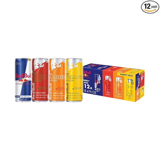 Red Bull Energy Drink Variety Pack, Energy Drink, Red, Yellow & Amber, with 80mg Caffeine plus Taurine & B Vitamins, 8.4 Fl Oz, Pack of 12 Cans