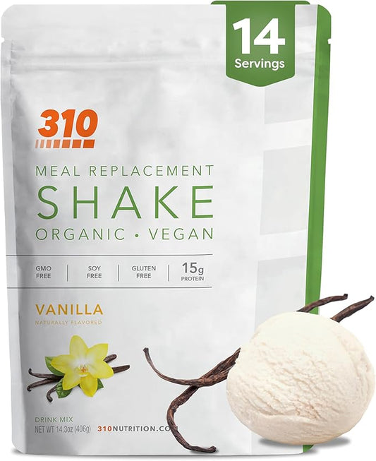 310 Nutrition Organic All-In-One Meal Replacement Shake Powder - Plant-Based Protein Smoothie Blend w/Fiber, Probiotics & Adaptogens - Low Carb, Vegan, Keto & Paleo - Vanilla - 14 Servings