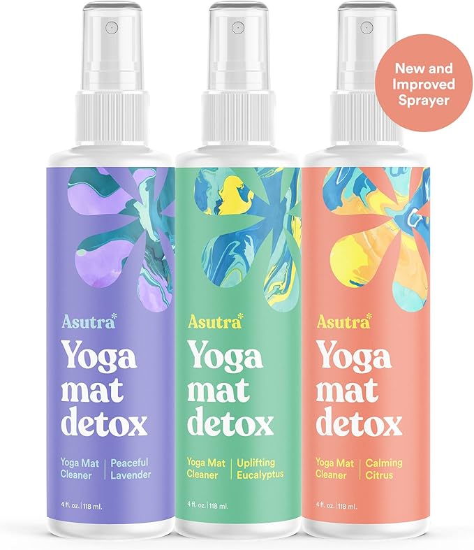 ASUTRA Yoga Mat Cleaner Spray Variety Pack (Lavender, Eucalyptus, Citrus), 4 fl oz Each (Pack of 3) - No Slippery Residue, Organic Essential Oils, Deep-Cleansing for Fitness Gear & Gym Equipment